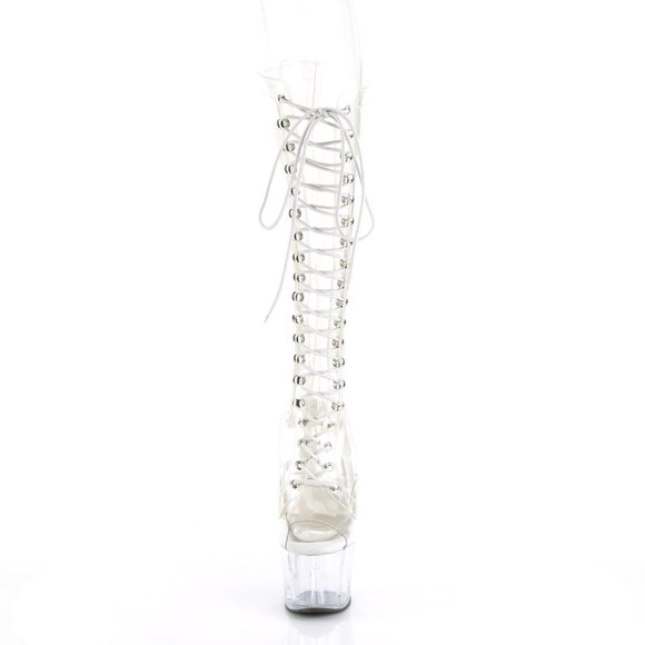 Platform Clear Lace Up Heeled Knee High Boots - Picture 3 of 5